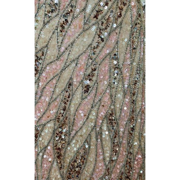 MacDuggal One Shoulder Sequin Gown Maxi in Pink/Silver Size 8 Beaded Long Sleeve - Picture 7 of 9